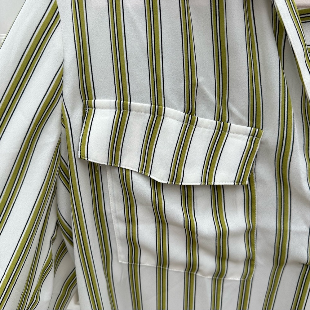 Ann Taylor - Women's Pleated White with Green Stripe Blouse - Medium - Picture 4 of 6
